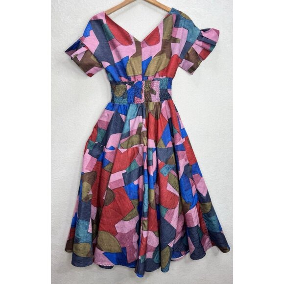 Lili Sidonio Molly Bracken Women's Colorful Geometric Print Flare Dress Size S - Picture 8 of 14